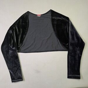 Simply Style Womens Black Velvet Long Sleeve Cropped Shrug Bolero Open Front